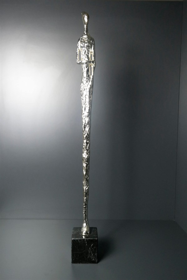 El Yapımı Dekoratif Obje Siyah Memer Kaideli Gümüş Metal Pirinç Kadın Biblosu Büyük Boy Dekoratif Biblo