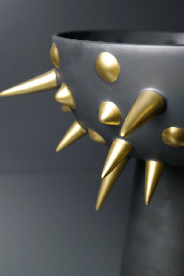 Gold Diken Desenli Gri Renk Vazo 22 Cm Dekoratif Vazo