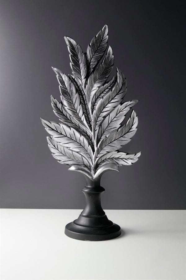 Gümüş Renk Antik Dekoratif Yaprak Obje 44 Cm