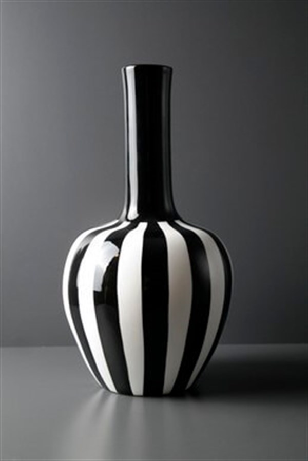 Siyah Beyaz Uzun Ağızlı Zebra Çizgili Vazo Vazo