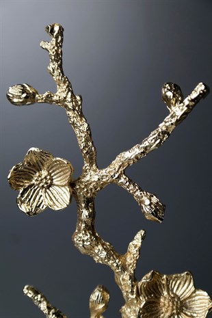 Beyaz Mermer Yarım Küre Gold Metal Çiçek Dekor 25 Cm Dekoratif Ev Aksesuarları
