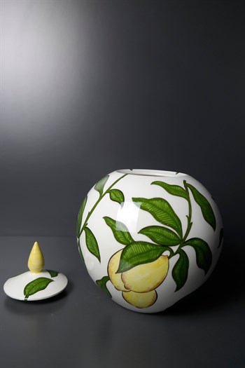 Beyaz Seramik Limon Desenli Dekoratif Şah Küp 26 Cm Dekoratif Küp