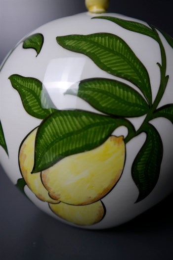 Beyaz Seramik Limon Desenli Dekoratif Şah Küp 26 Cm Dekoratif Küp