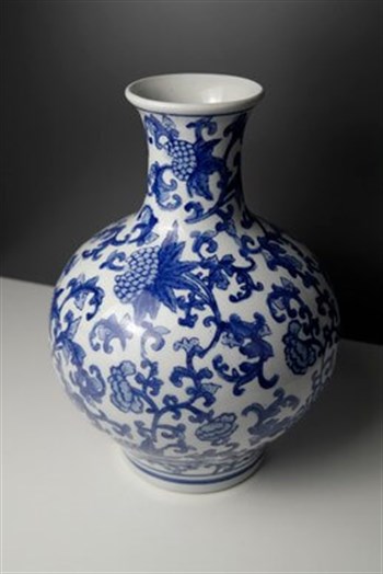 Blue Blanc Beyaz Mavi Çiçek Desenli Porselen Vazo 34 Cm Vazo