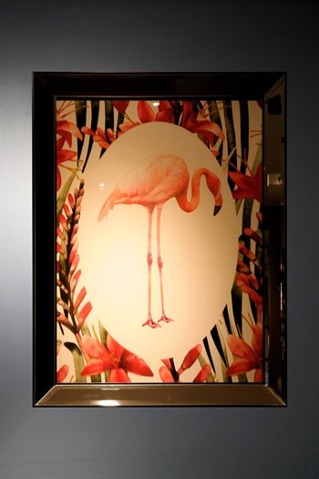 Cam Baskı Flamingo Sağa Bakan Aynalı Tablo 87x67 Cm Tablo