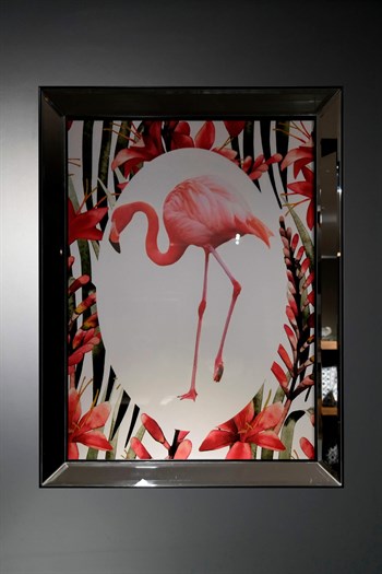 Cam Baskı Flamingo Sola Bakan Aynalı Tablo 87x67 Cm Tablo
