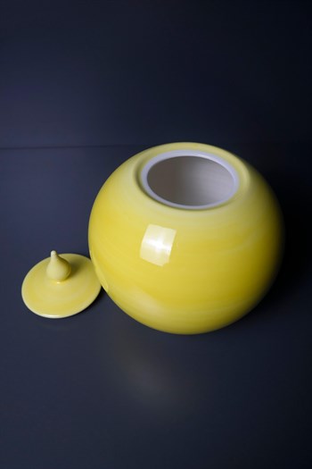 Düz Sarı Seramik Küre Küp 19 Cm Dekoratif Küp