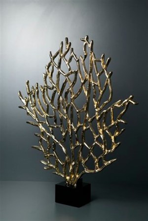 El Yapımı Dekoratif Obje Siyah Cam Kaideli Gold Pirinç Metal Hayat Ağacı Büyük Obje & Biblo