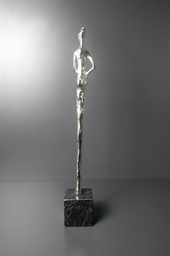 El Yapımı Dekoratif Obje Siyah Memer Kaideli Gümüş Metal Pirinç Kadın Biblosu Küçük Boy Dekoratif Biblo
