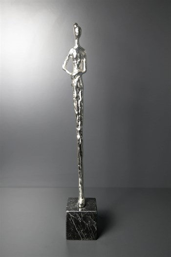 El Yapımı Dekoratif Obje Siyah Memer Kaideli Gümüş Metal Pirinç Kadın Biblosu Küçük Boy Dekoratif Biblo