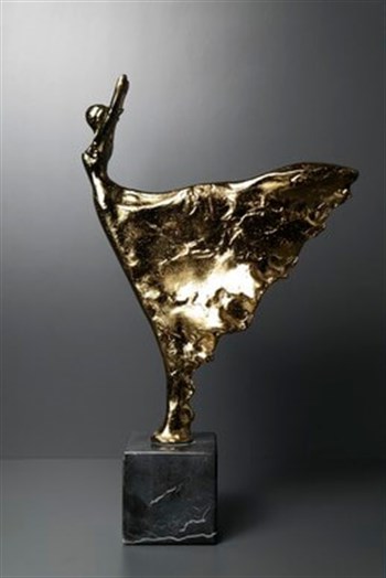 El Yapımı Dekoratif Obje Siyah Mermer Kaideli Gold Pirinç Metal Rüzgar Temalı Kız Obje & Biblo
