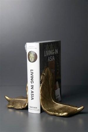 El Yapımı Gold Metal Pirinç 2li Kitap Tutucu Yaprak Görünümlü Kitap Tutucu