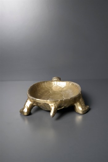 El Yapımı Gold Pirinç Metal Kaplumbağa  Çerezlik 20 Cm Dekoratif Obje
