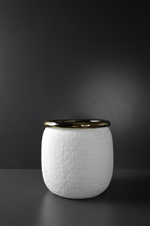 Gold Ağızlı Beyaz Seramik Vazo