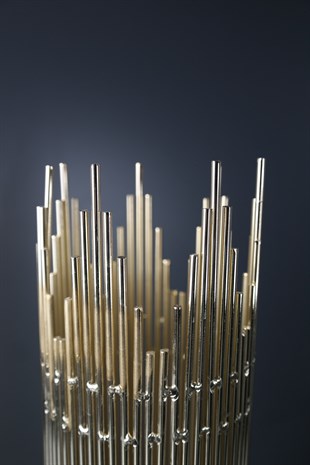 Gold Metal Bambu Görünümlü Dekoratif Mumluk 31 Cm