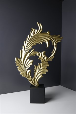 Gold Metal Büyük Yaprak Dekoratif Obje 54 Cm