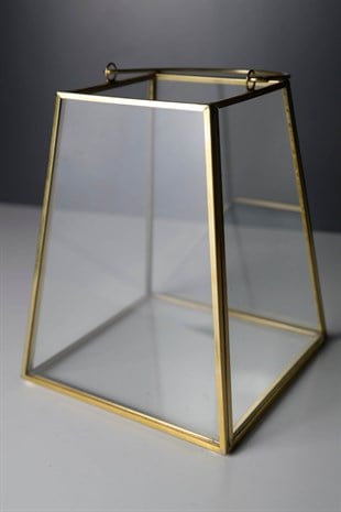 Gold Metal Çerçeveli Cam Kaplama Dekoratif Çiçeklik 17x13 Cm Dekoratif Ev Aksesuarları