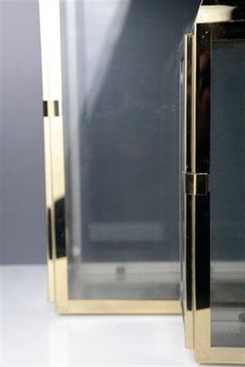 Gold Metal Kasa Paslanmaz 2'li Takım Cam Fener 47-37 Cm Dekoratif Fener