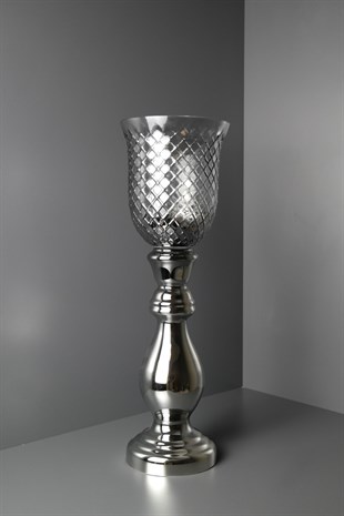 Gri Cam Gümüş Ayaklı Dekoratif Uzun Vazo 50 Cm