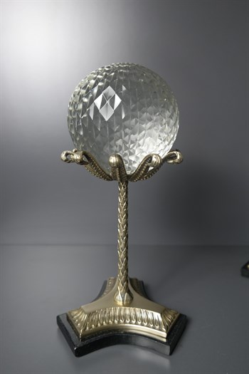 Gümüş Cam Küre Uzun 3lü Kristal Pirinç Gövde Mermer Taban Dekoratif Obje 31-22-20 Cm Dekoratif Obje