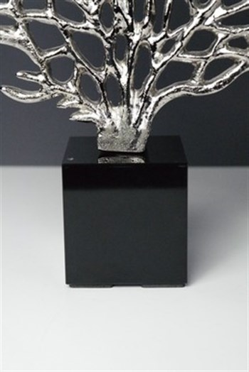 Gümüş Kaplama El Yapımı Pirinç Cam Kaideli Hayat Ağacı Dekoratif Obje 39 Cm Dekoratif Obje