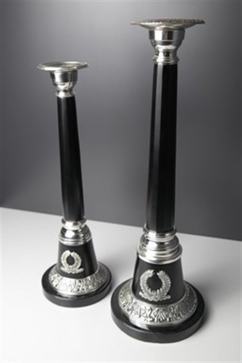 Gümüş Kaplama Pirinç Metal Mermer Tabanlı 2li Şamdan Şamdan Mumluk