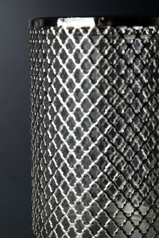 Gümüş Metal Desen Gövdeli İçi Cam Mumluk 29 Cm Dekoratif Ev Aksesuarları