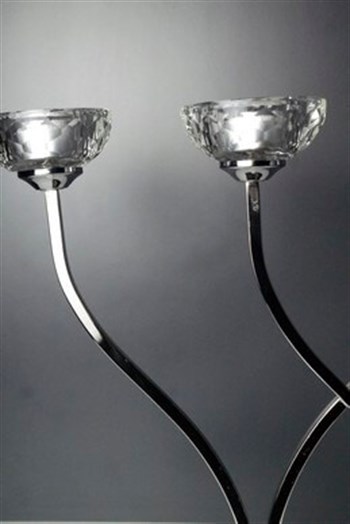 Gümüş Metal Gövdeli Kristal Cam Başlıklı Üçlü Tealight Mumluk Şamdan Mumluk