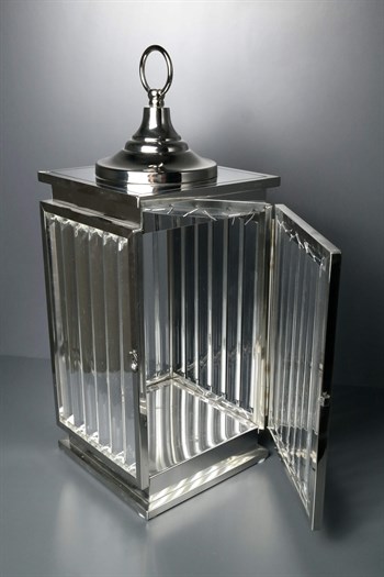 Gümüş Metal Kafesli Cam Çubuk Gövdeli Mumluk Dekoratif Fener 52 Cm Dekoratif Fener
