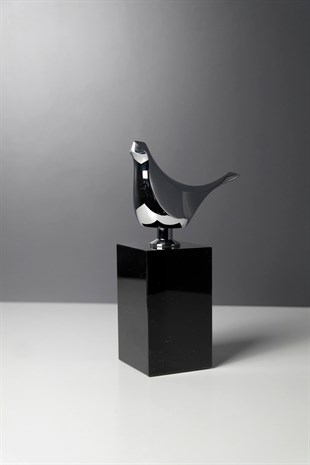 Gümüş Parlak Kuş Siyah Kistal Cam Kaide 19 Cm Dekoratif Ev Aksesuarları
