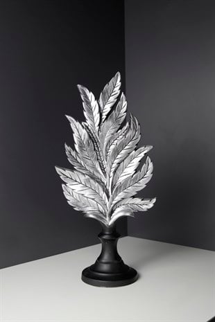 Gümüş Renk Antik Dekoratif Yaprak Obje 44 Cm