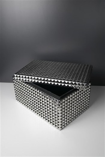 Gümüş Renk Dış Kaplama Mika İçi Siyah Dekoratif Kutu 29 Cm Dekoratif Kutu