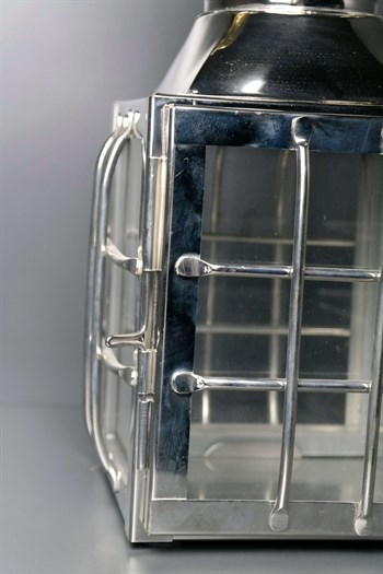 Gümüş Renk Metal Kafesli Vetro Cam Fener 36 Cmx18 Cm Dekoratif Fener