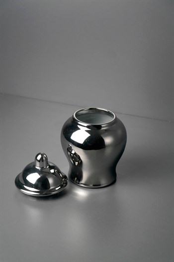 Gümüş Renk Minyatür Dekoratif Seramik Küp 16 Cm Dekoratif Küp