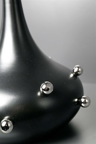 Gümüş Top Detaylı Siyah Metal Küçük Boy Dekoratif Obje 28 Cm