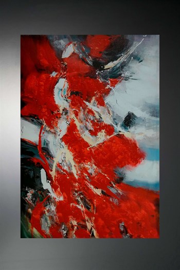 Kırmızı Desenli Yağlı Boya Dokulu Kanvas Tablo 120x90 Cm Tablo
