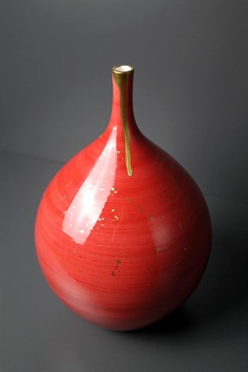 Kırmızı Seramik Damla Görnümlü Dar Ağızlı Dekoratif Vazo 30 Cm Dekoratif Vazo