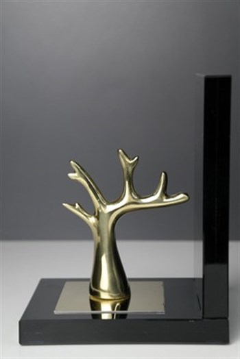 Kitap Tutucu 2'li Kristal Cam El Yapımı Gold Pirinç Ağaç Detaylı 16 cm Dekoratif Kitap Tutucu