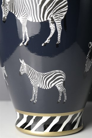 Lacivert Seramik Zebra Figürlü Vazo 30 Cm Dekoratif Ev Aksesuarları