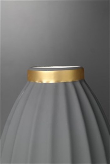 Mat Füme Gold Detaylı Seramik Vazo 16 Cm Dekoratif Vazo