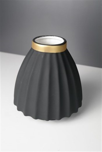 Mat Siyah Gold Detaylı Seramik Vazo 16 Cm Dekoratif Vazo