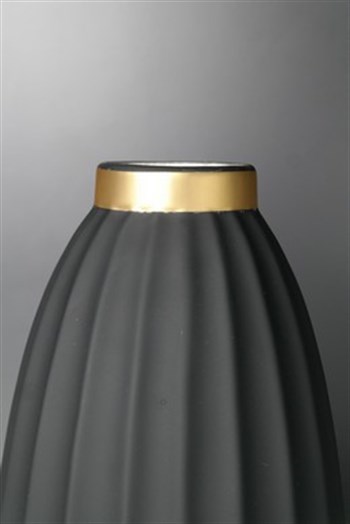 Mat Siyah Gold Detaylı Seramik Vazo 24 Cm Dekoratif Vazo