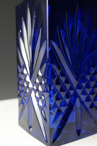 Mavi Cam Dekoratif Kristal Kapaklı Şişe 27 Cm