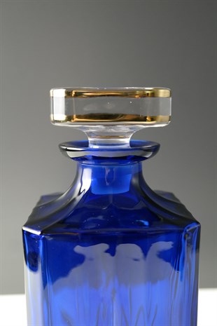 Mavi Cam Dekoratif Kristal Kapaklı Şişe 22 Cm