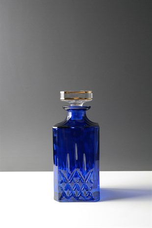 Mavi Cam Dekoratif Kısa Şişe 9cmx22cmx9cm