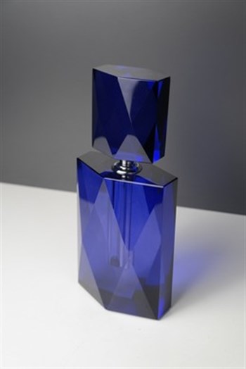 Mavi Kristal Cam Dekoratif Parfüm Şişesi 19 Cm Dekoratif Şişe