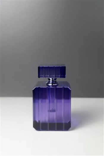 Mavi Kristal Cam Kare Döner Kapaklı Dekoratif Parfüm Şişesi 12 Cm Şişe