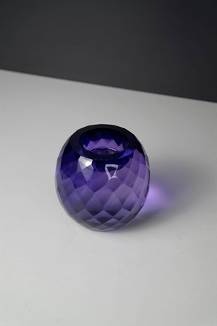Mavi Kristal Cam Küre Tealiht Dekoratif Mumluk 9 Cm Dekoratif Ev Aksesuarları
