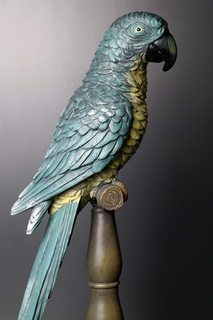 Mavi Papağan Standlı Dekoratif Biblo 46 Cm