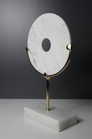 Mermer Kaideli Gold Gövdeli Beyaz Mermer Disk Dekoratif 34 Cm Dekoratif Ev Aksesuarları